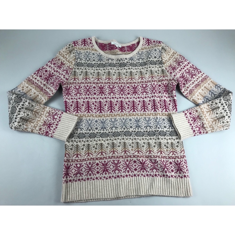 Garnet Hill Jolie Fair Isle Sweater Merino Wool S